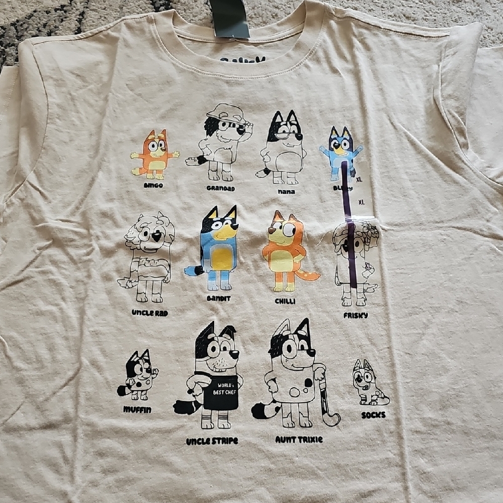 Bluey Character Graphic T‑Shirt in Off-White/Cream New XXL